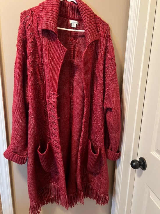 Sundance Sweaters - Sundance Red Open-Front Fringe Knit Cardigan XL